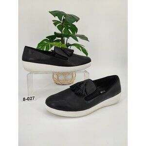 FitFlop Women's Superskate Tassel Black Leather Slip on Loafers Size 8 US